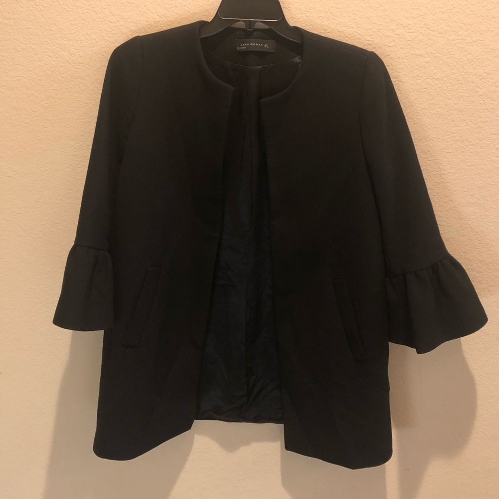Zara ruffled blazer coat 3/4 bell sleeve